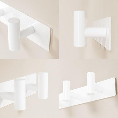 White Wall Mounted Coat Rack – 5 T-Shaped Pegs for Hats, Bags & Towels, Heavy-Duty Metal Rail for Entryway, Bathroom, Closet, Bedroom (2 Pack)