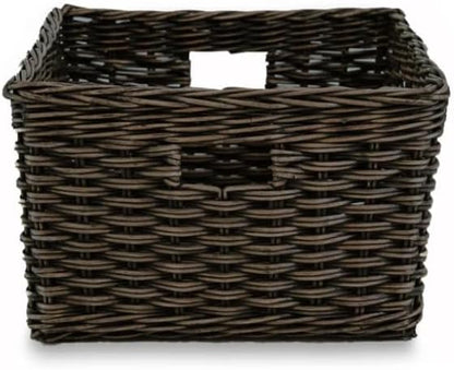 The Basket Lady Square Deep Wicker Storage Basket, Medium, 15 in L x 15 in W x 9 in H, Antique Walnut Brown