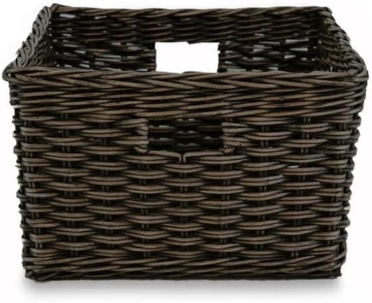 The Basket Lady Square Deep Wicker Storage Basket, Medium, 15 in L x 15 in W x 9 in H, Antique Walnut Brown
