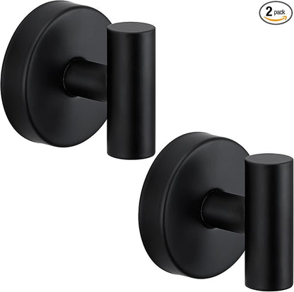 Fenas Suction Cup Hooks for Shower - Bathroom Reusable Hooks for Towels, Robes & Loofah - No-Drill Mounting on Kitchen,Walls,Metal,Glass,Mirrors,Tile & Smooth Non-Porous Surfaces (2, Matte Black)
