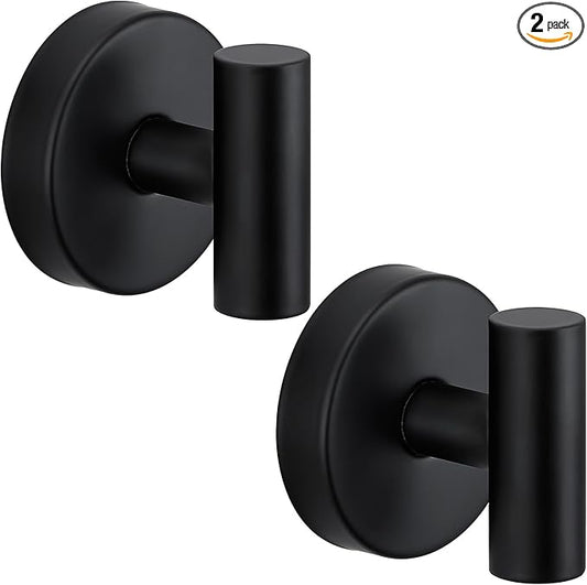 Fenas Suction Cup Hooks for Shower - Bathroom Reusable Hooks for Towels, Robes & Loofah - No-Drill Mounting on Kitchen,Walls,Metal,Glass,Mirrors,Tile & Smooth Non-Porous Surfaces (2, Matte Black)