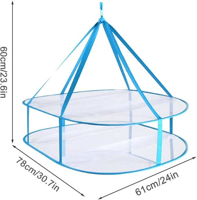 iayokocc 2 Tiers Folding Drying Rack, Folding Mesh Clothes Hanging Dryer, Portable Sweater Drying Rack Lay Fold Flat to Dry Mesh Clothes Hanger for T-Shirt, Swimsuit, Sweater, Delicates