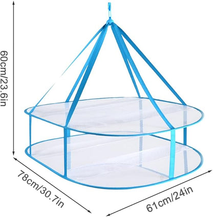 iayokocc 2 Tiers Folding Drying Rack, Folding Mesh Clothes Hanging Dryer, Portable Sweater Drying Rack Lay Fold Flat to Dry Mesh Clothes Hanger for T-Shirt, Swimsuit, Sweater, Delicates