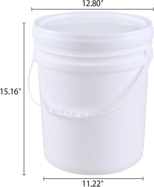 Teyyvn 7 Gallon White Plastic Food Bucket with Handles and Lid, Set of 4 Food Storage Pail Multipurpose Bucket with Lid