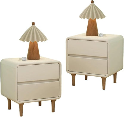 Vadisun White Solid Wood Night Stand Set of 2, Mid Century Modern Nightstand with 2 Drawers, Small Nightstand, Wooden Nightstands, Small Bedside Table for Bedroom(17.72" W x 13.78" D x 18.50" H)