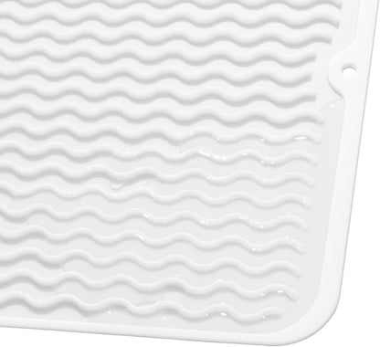 Silicone Dish Drying Mat for Multiple Usage,Easy clean,Eco-friendly,Heat-resistant Silicone Mat for Kitchen Counter or Sink,Refrigerator or Drawer liner White M 12 inches x 12 inches