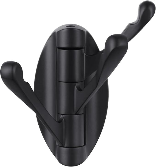 Angle Simple Folding Towel Hook Matte Black, Metal Swivel Robe Hook, Bathroom Towel Holder, Clothes Coat Holder for RV Home Storage, Wall Mount