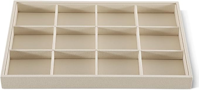 Dansmiy Linen 12 Grid Stackable Bangle Storage Tray, Bracelet Watch Display Tray, Jewelry Shop Counter Showcase Table Top Organizers, Makeup Table Drawer Insert Jewelry Tray