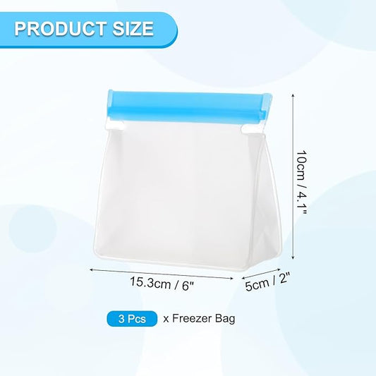 PATIKIL 6"x2"x4.1" Reusable Freezer Bag, 3 Pcs Leakproof Zip Food Storage Stand Up Bags Fridge Snack Vegetable Fruit Ice Container for Long-Lasting Freshness, Blue