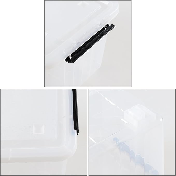Qqbine 30 Quart Plastic Clear Storage Bin with Wheels, Plastic Latching Bins with Lids, 4 Packs