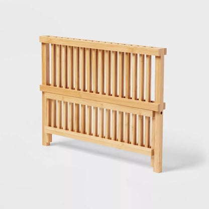 Bamboo Dish Drying Rack for Kitchen Counter, 2-Tier Collapsible Foldable Dish Drainer, Space-Saving Wooden Organizer for Dishes, Plates, Cups, Housewarming Gift