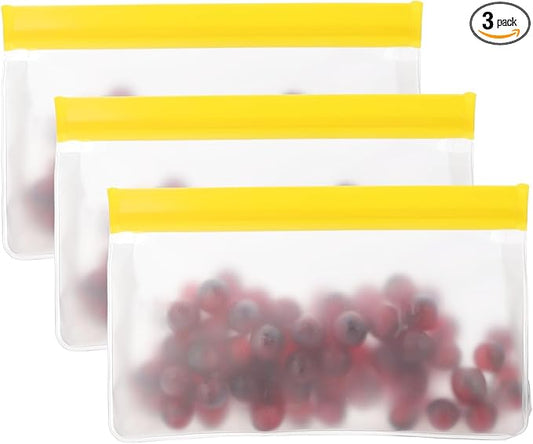 PATIKIL 6"x2"x4.1" Reusable Freezer Bag, 3 Pcs Leakproof Zip Food Storage Stand Up Bags Fridge Snack Vegetable Fruit Ice Container for Long-Lasting Freshness, Yellow