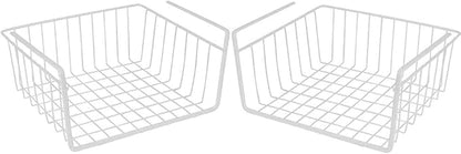 Modern Home Under Shelf Wire Storage Baskets – Hanging Organizer Rack for Cabinet, Pantry, or Closet – White Metal Basket for Kitchen, Towels, or Office – No Tools Required (Set of 2 11")