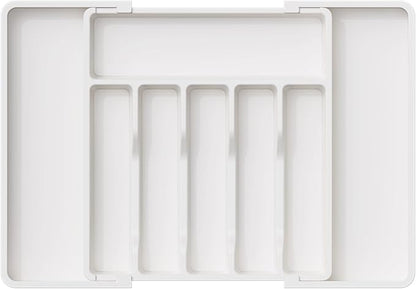 Lifewit Silverware Drawer Organizer, Expandable Utensil Tray for Kitchen, BPA Free Flatware and Cutlery Holder, Adjustable Plastic Storage for Spoons Forks Knives, Large, White