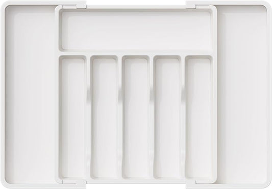 Lifewit Silverware Drawer Organizer, Expandable Utensil Tray for Kitchen, BPA Free Flatware and Cutlery Holder, Adjustable Plastic Storage for Spoons Forks Knives, Large, White