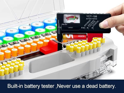 Battery Organizer Storage Holder Box Case with Tester, New Ultra-Large 285+Batteries Double-Sided Variety Pack, Holds AA AAA 4A C D 9V 3V Button Cell Lithium18650 CR2 CR123 CR1632 LR44 (Grey)