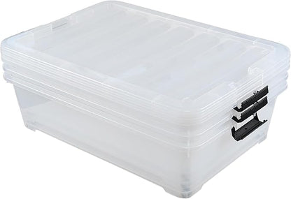 Yesdate 3-Pack 50 Quart Under the Bed Low Profile Storage Boxes, Large Under Bed Storage Bin with Easy Rolling Caster Wheels, Clear