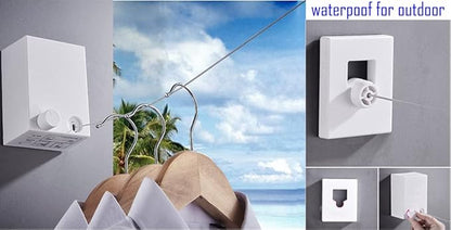 Retractable Clothesline Clothes Line Retracting Outdoor/Indoor, Heavy Duty Stainless Steel Adjustable Drying Rope Wire Dryer with ABS case+Aluminum, Self Adhesive Wall Mount 13.8 Feets Silver