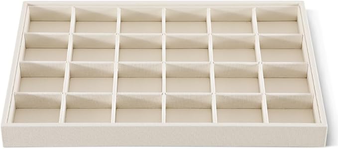 Dansmiy Linen 24 Grid Stackable Rings Earrings Display Tray, Brooch Ear Stud Cufflinks StorageTray, Jeweler Shop Counter Showcase Table Top Organizers, Makeup Table Drawer Insert Jewelry Tray