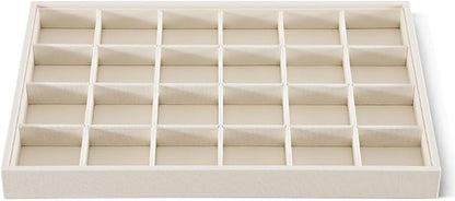 Dansmiy Linen 24 Grid Stackable Rings Earrings Display Tray, Brooch Ear Stud Cufflinks StorageTray, Jeweler Shop Counter Showcase Table Top Organizers, Makeup Table Drawer Insert Jewelry Tray