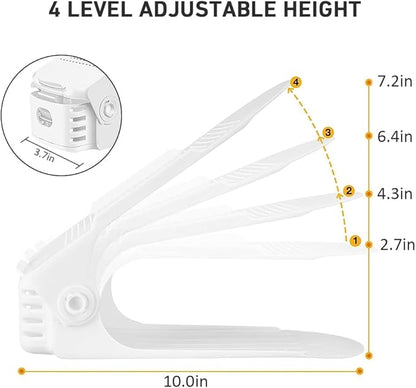 Shoe Slots Organizer 20 Pack - Shoe Stackers, Space Savers 50%, 4 Levels Adjustable, Double Layer Holders for Closet, White