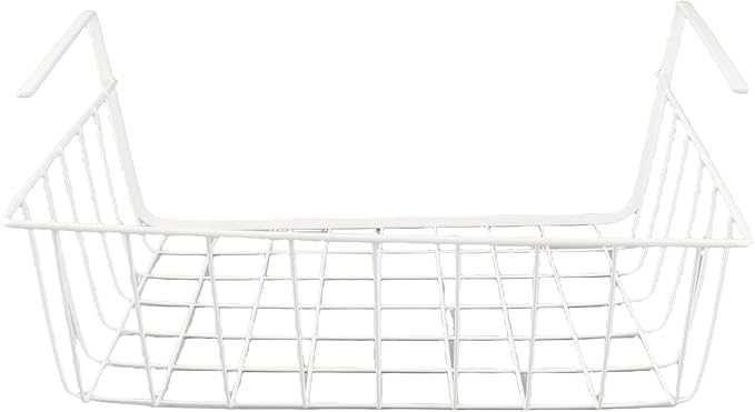Under Shelf Wire Basket, All Metal Under Shelf Storage Basket Strong Load Bearing for Desk for Office for Bookshelf (L White)