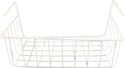 Under Shelf Wire Basket, All Metal Under Shelf Storage Basket Strong Load Bearing for Desk for Office for Bookshelf (L White)