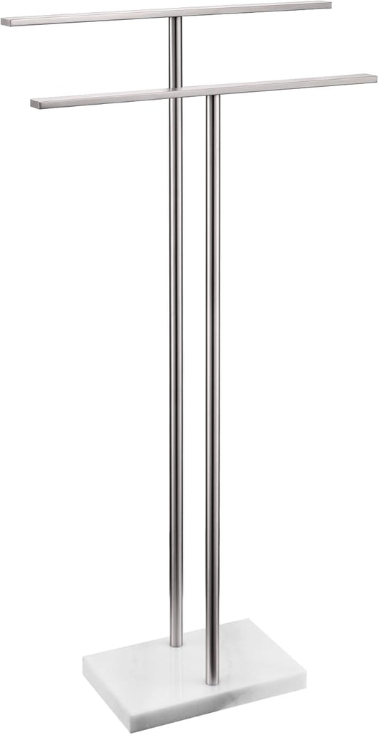 Free Standing Towel Rack Brushed Nickel 2-Tier Towel Holder for Bathroom Floor Stand with Heavy Marble Base Thicken Steady Design Stainless Steel AN7001BR