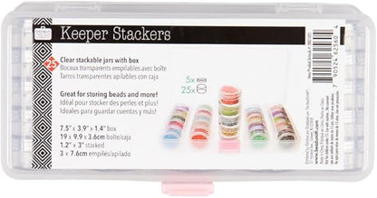 Craft County Clear Organizer Box with 5 Sets of Five Stackable Jars with Lid – 31 Pieces – Great for Diamond Art, Beads, Findings, Saving Space, and More!