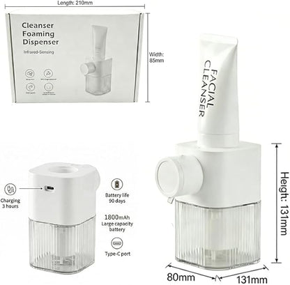 Automatic Facial Cleanser Foamer, USB Rechargeable Touchless Foam Dispenser Designed for Amino Acid & Low-Foaming Face Wash, Adjustable Output, IPX6 Waterproof, Compatible with Hand Soap & Body Wash