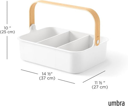 Umbra Bellwood Multipurpose Caddy Organizer with Handle, Desk, Makeup, Dorm Caddy, Kitchen Cabinet Organizer, Natural/White