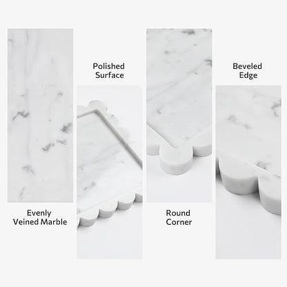 Faticdorr Carrara Natural Marble Scalloped Tray 10.8" x 8", Marble Vanity Tray for Jewelry Trinket Cosmetics Perfume Candle, Luxury Decorative Trays for Bathroom Kitchen Dresser Countertop, White
