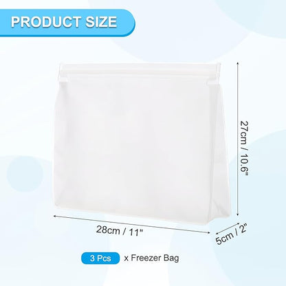 PATIKIL 11"x2"x10.6" Reusable Freezer Bag, 3 Pcs Leakproof Zip Food Storage Stand Up Bags Fridge Snack Vegetable Fruit Ice Container for Long-Lasting Freshness, Transparent