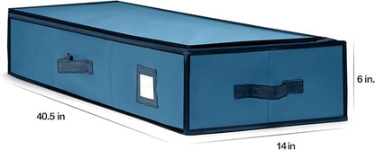 Premium Wrapping Paper Organizer Storage | Gift Wrap Holder with Extra Pockets for Christmas Decorations, Reinforced Handles, Heavy Duty, Ultra-Durable, Tear-Proof Fabric - Fits Up to 27 Rolls (Blue)