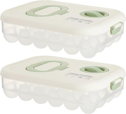 Homaisson 2 Pcs Egg Organizer for Refrigerator, Clear Stackable Egg Containers with Timer, Reusable Egg Carton with Handle, 12.8 x 9 x 3.2 in Large Capacity Egg Holder with Lids
