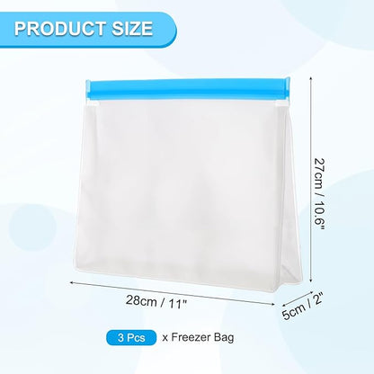 PATIKIL 11"x2"x10.6" Reusable Freezer Bag, 3 Pcs Leakproof Zip Food Storage Stand Up Bags Fridge Snack Vegetable Fruit Ice Container for Long-Lasting Freshness, Blue