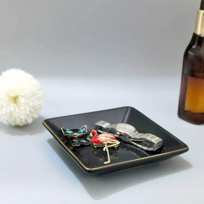 HANKOR Ceramic Jewelry Dish Tray, Decorative Trinket Tray Holder for Ring Earring Key, Gift for Women Girls, 4.7inch, Black