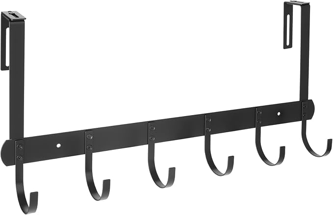 Adjustable Over The Door Hooks, Premium Metal Wall Mounted for Hanging, Heavy Duty Door Coat Hangers and Towel Door Hangers, Cubicle Hook fits 1 3/8" to 3 1/2" Longer Panels for Garage, Black, 6 Hooks
