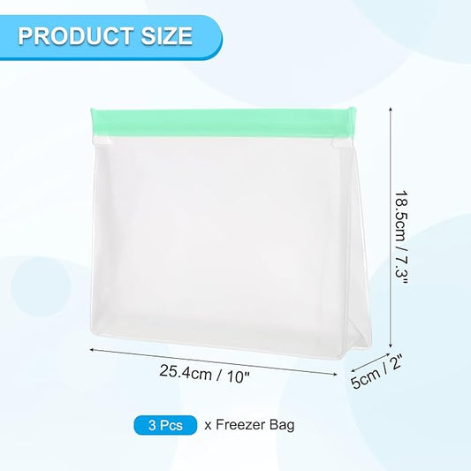 PATIKIL 10"x2"x7.3" Reusable Freezer Bag, 3 Pcs Leakproof Zip Food Storage Stand Up Bags Fridge Snack Vegetable Fruit Ice Container for Long-Lasting Freshness, Green