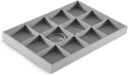 Dansmiy Linen 12 Grid Stackable Bangle Storage Tray, Bracelet Watch Display Tray, Jewelry Shop Counter Showcase Table Top Organizers, Makeup Table Drawer Insert Jewelry Tray
