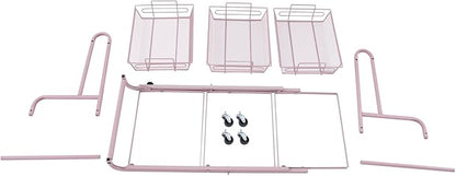 3 Tier Adjustable Storage Carts, Movable Utility Cart, Metal Rolling Cart, Multi-Functional Storage Trolley w/Wheels, Storage Shelves for Kitchen/Bathroom/Bedroom/Office (Pink)