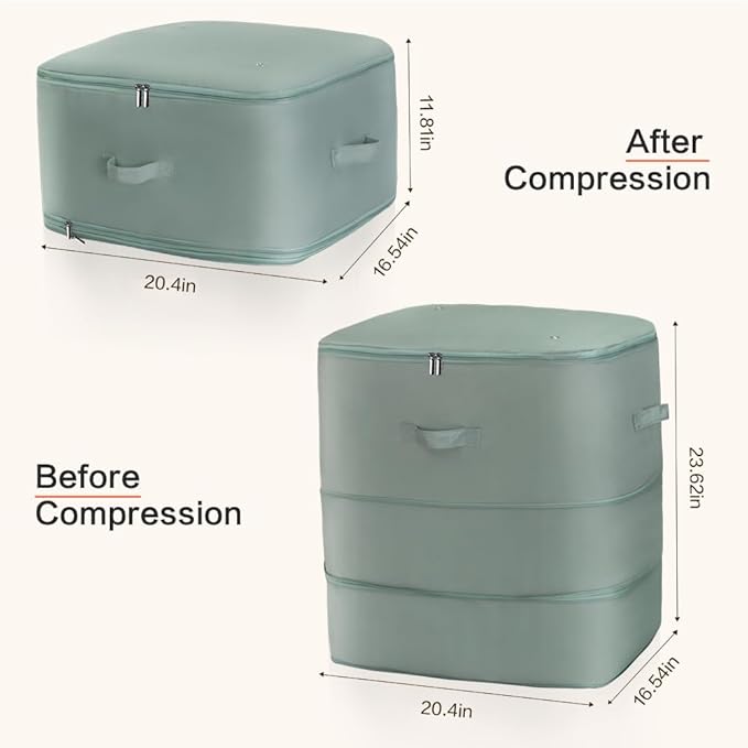 Geernioy Ultra Space Saving Self Compression Storage Bags with Zipper, (Green) -Compression Organize for Bedding, Comforter Storage Bag for Blankets Duvet Quilts Pillows