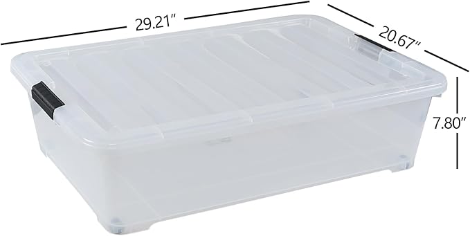 Buyitt 50 Quart Wheeled Latching Storage Box, Stackable Bin with Latch Lid, Plastic Container to Organize Shoes Underbed (3 Pack)
