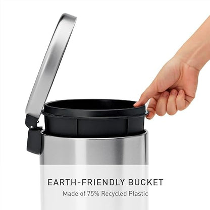 simplehuman 4.5 Liter / 1.2 Gallon Round Bathroom Step Trash Can, Brushed Stainless Steel