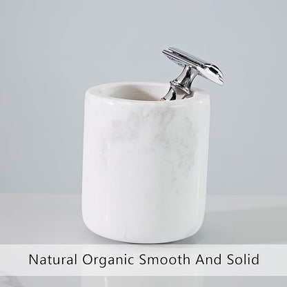 White Marble Toothbrush Holder for Bathroom, Natural Organic White Marble Toothbrush Cup, Mordern Style Texture Razor Holder, Razor Organizer for Dressing Table, Countertop, Hotel