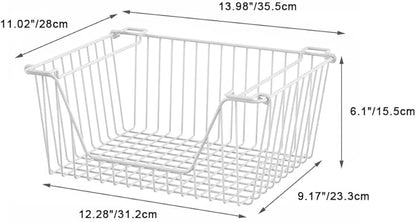 SANNO Stackable Wire Baskets for Organizing Pantry Storage and Organization Metal Bins Fruit Vegetable Organization Pantry Cabinet Metal Bin for Kitchen Counter Bathroom Shelves Storage，White,4
