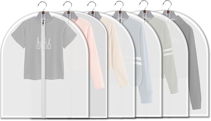 Small size Garment Bags - Set of 6 translucent 31 inch Hanging Clothing Bags for Boy girls’ Sweater, hoodies, Shorts