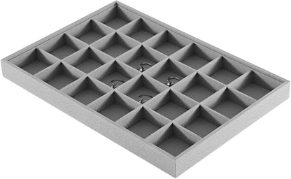 Dansmiy Linen 24 Grid Stackable Rings Earrings Display Tray, Brooch Ear Stud Cufflinks StorageTray, Jeweler Shop Counter Showcase Table Top Organizers, Makeup Table Drawer Insert Jewelry Tray