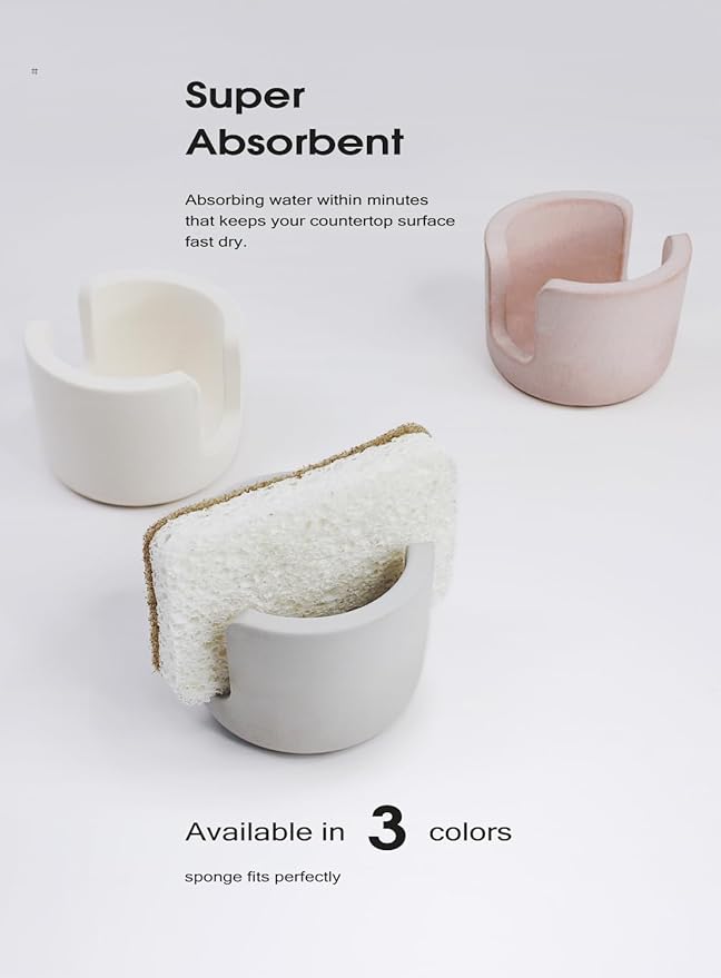 Slow Slog Diatomite Sponge Holder for Countertop Organizer, Quick Dry Stone Sponge Caddy, Diatomaceous Earth Sponge Holder, Absorbent Face Sponge Stand, Brown
