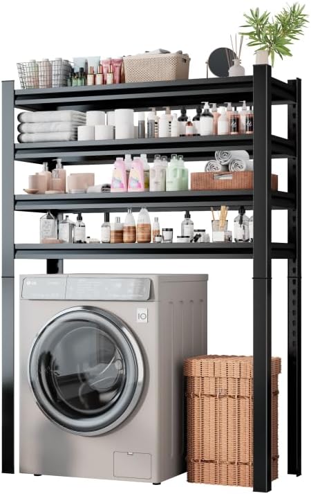 Over Washer and Dryer Shelves, 4 Tier Adjustable Height Metal Heavy Duty Freestanding Storage Shelves, Washing Machine Rack for Laundry Room Organization and Storage, 45.28''W*17.72''D*62.99''H, Black